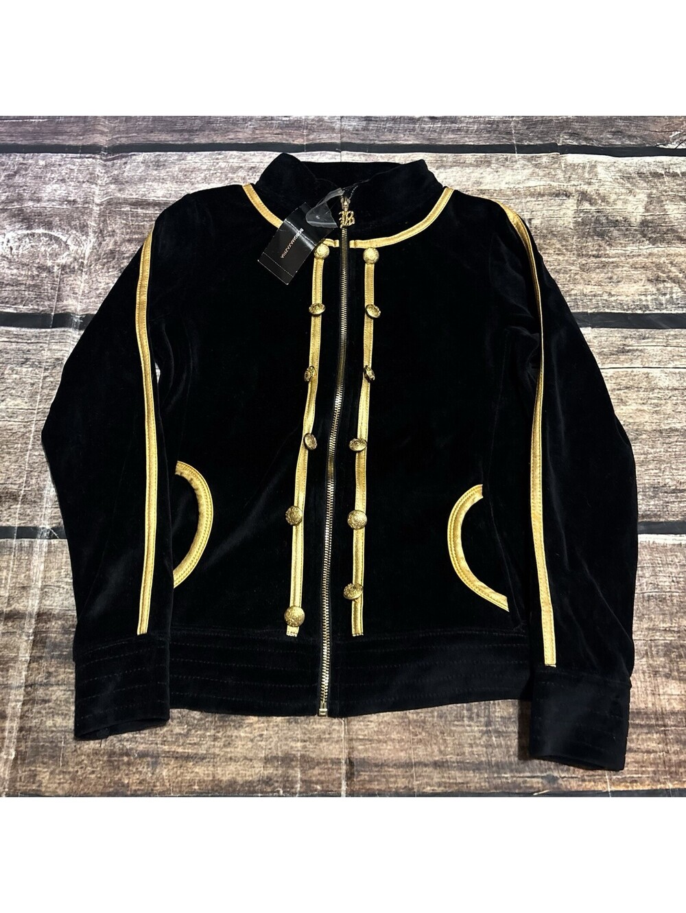 Y2K Bcbg Maxazria Track Jacket Womens Small Velour Gold Trim